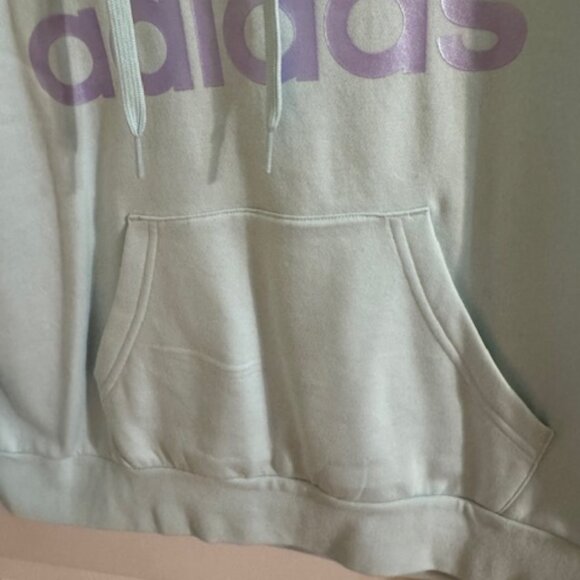 Adidas Mint Green Pullover Hoodie M | Purple Logo Soft Pastel Aqua Sweatshirt - Picture 2 of 5